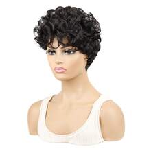 Summer Style Short Pixie Cut Wig Burgundy Red Afro Short Curly Black Wigs Side Part Curly Bangs Synthetic No Glue Brown Wigs Natural Looking Cosplay Hair Wig Short Burgundy Curly Wigs Wine Red Pixie Cut Wigs With Side Bangs Easy To Wear - ĐEN3 - Xem 2
