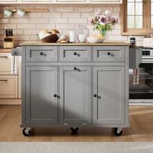 Kitchen Island With Wheels, Extendable Dining Area, Kitchen Island With Waste Bin And Drawers, Mobile Kitchen Island Ideal For Kitchen And Dining Room (White) - Dark Grey - View 2