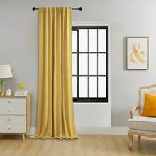 单片装或双片装可选/带系带窗帘/杆袋式窗帘/可使用夹子/纯色遮光隔热窗帘/遮光窗帘/适用于客厅、办公室、卧室，短款可用作厨房窗帘 - 薑黃 - 查看 43