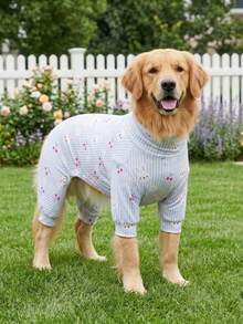 Dog Summer Shedding Hair Control Pajamas - Breathable High Stretch Full Coverage Pet Rompers, Summer Anti Licking & Bug Protective Jumpsuit For Medium Large Dogs, All Over Printing Dog Clothes-Blue With White Stripe Bunny Pattern - Multicolor - View 1