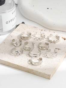 Bộ 10 chiếc nhẫn đeo ngón chân có thể điều chỉnh kích thước hình ngôi sao, mặt trăng, trái tim, bướm, trang sức chân đi biển. - Bạc - Xem 2