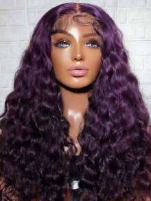 Put On And Go 250 Density Violet Purple Deep Curly Lace Front Wigs Human Hair 13x4 HD Transparent Deep Wave Lace Frontal Wig Pre Plucked With Baby Hair And Natural Hairline Dark Ourlie Color - 深紫色 - 查看 1