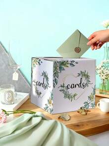 1pc Elegant Eucalyptus Wedding & Party Memory Box - Decorative Storage Trunk Suitable For Weddings, Birthdays, - Sturdy Paper Box For Mementos, Trophies & Certificates Presentation - Decorative Gift Card Box - View 1