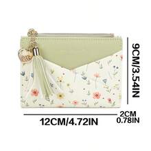 New Tassel Pendant Wallet, Women's Multi-Card Slot Bifold Wallet With Flower Design, High-End PU Leather - Green - View 3