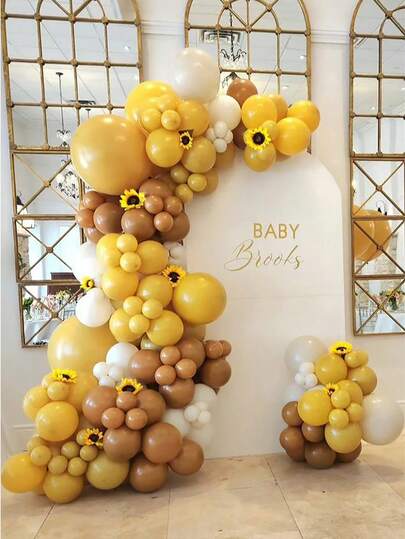 132pcs Brown Beige Yellow Balloon Garland Arch Kit Bee Theme 1st Baby Shower Kids Birthday Party Decorations Communion Balloons Christening Baptism Decor Wedding