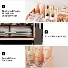 UFORU Large Capacity Makeup Storage Box, Multi-Functional Makeup Brush Lipstick Eyebrow PencilPocket Mirror Storage Box, Desktop MakeupOrganizer Home & Travel, Makeup Box,Cosmetics Organizer Storage Pink - White - View 9