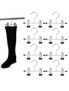 10pcs Clothes Hanger Set: Steel Hangers For Hanging Shirts, Pants, Skirts And Other Garments. Rotatable Hangers With Adjustable Non-Slip Clips, Convenient To Use (Max Length 17cm/6.69in) - Multicolor - View 2