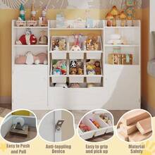 Huisuilinss Toy Storage Organizer,Toy Organizers And Storage With 6 Removable Bins & 6 Cubbies,Kids Bookshelf Bookcase With Movable Chests For Playroom Bedroom Classroom Kindergarten - White - View 4
