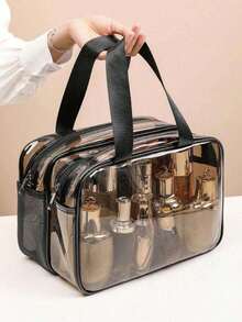 1pc Transparent PVC Cosmetic Bag, Travel Makeup Pouch, Brush Holder, Toiletry Bag, Handheld Wash Bag, Cosmetic Storage Bag, Beach Bag, Travel Essential - Brown - View 10