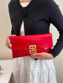 Tas Clutch Wanita Minimalis Kasual Modis 2026, Dompet Amplop Retro Warna Solid Baru, Tas Tangan - Merah - View 3