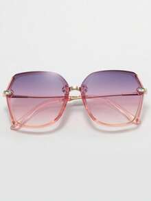 1pc Women's Square Fashion Sunglasses, UV Protection, Gradient Color, Metal Temples With Rhinestone Embellishment, Retro Style Suitable For Summer, Beach, Travel, Outfit, Vacation - Pink - View 2