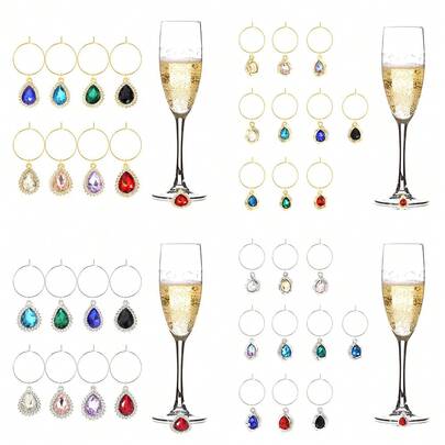 8/10个可重复使用的酒杯标记，适用于葡萄酒杯、香槟、鸡尾酒和啤酒瓶的饮品标签，适用于酒吧、派对、婚礼、生日和家庭娱乐。