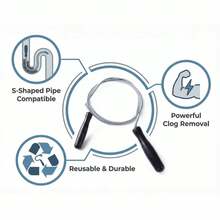 1支1米超软金属管道疏通器，强力疏通水槽、马桶、浴缸堵塞物，可重复使用人体工学手柄管道疏通器，适用于浴室厨房管道堵塞。 - 管道疏通器1Pc - 查看 6