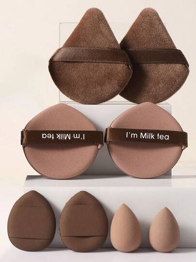 8件套化妆工具套装，包括：2个三角粉扑+2个气垫粉扑+2个迷你气垫粉扑+2个迷你化妆海绵