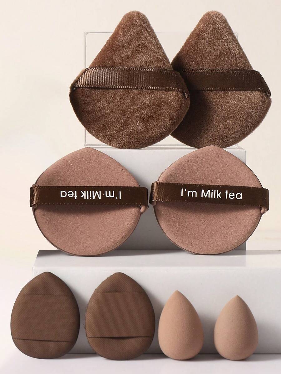 8件套化妆工具套装，包括：2个三角粉扑+2个气垫粉扑+2个迷你气垫粉扑+2个迷你化妆海绵 - 彩色 - 查看 1