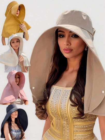 1 chiếc mũ rộng vành gấp gọn, thích hợp cho mùa hè đi biển, kỳ nghỉ, du lịch ngoài trời, đạp xe, leo núi, thời trang, thoáng khí, che phủ mặt và cổ, gấp gọn nhẹ, màu trơn trang nhã, phụ kiện chống nắng mùa hè thiết yếu.