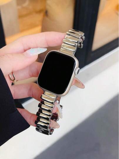 1 pieza Correa de reloj metálica asimétrica de alta calidad, apta para Apple Watch de 42mm, 38mm, 40mm, 41mm, 44mm, 45mm, 46mm, 49mm, correa de repuesto de reloj inteligente de moda, compatible con Ultra2, Ultra SE2, SE 11, 10, 9, 8, 7, 6, 5, 4, 3, 2, 1 Series, unisex