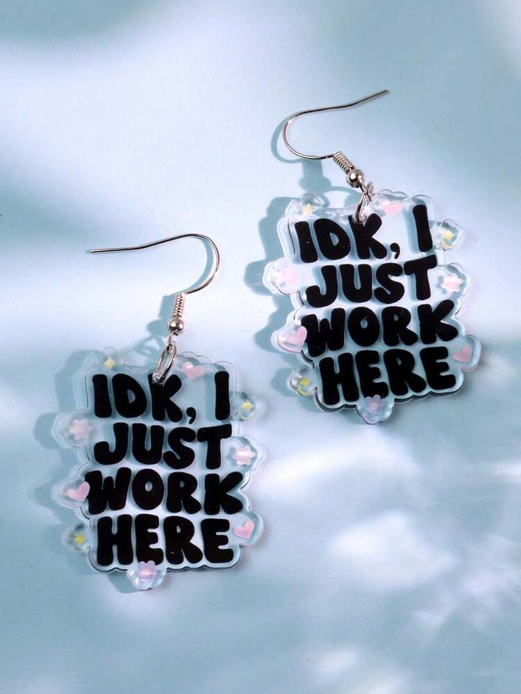 1 Đôi bông tai dáng dài bằng acrylic thiết kế độc đáo, lạ mắt, tinh tế với dòng chữ "IDK I Just Work Here" (Tôi không biết, tôi chỉ làm việc ở đây), trang sức đa năng dùng hàng ngày cho nữ. - Nhiều màu - Xem 4