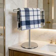 1 pièce Porte-serviette en T en acier inoxydable - Porte-serviette de comptoir pour salle de bain et cuisine, support de rangement polyvalent pour salle de bain, cuisine, chambre, design à la mode pour serviettes, bijoux et plus, noir et argent - Multicolore - Voir 7