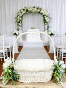 Giỏ hoa lớn màu trắng cho bé gái cầm hoa, kèm nơ ruy băng satin, thích hợp làm hoa cầm hoa trong đám cưới. - 1PC - Xem 2