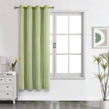 1pc Hollow Star Curtain, Polyester Lace Double-Layer Curtain, Darkening Curtain For Living Room & Bedroom, Cute Style - 淡綠 - 查看 20