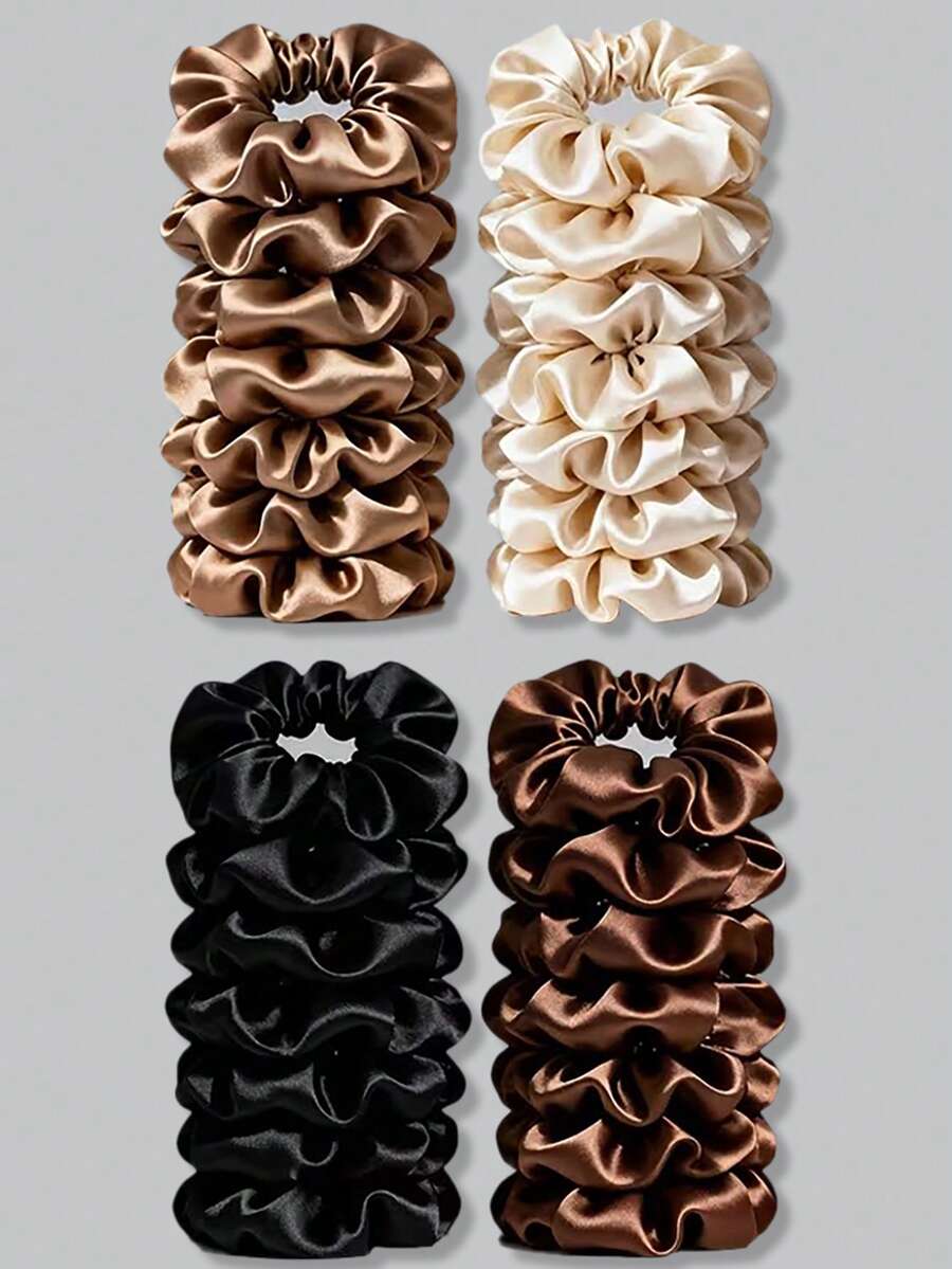 28 件套缎面发圈套装 - 摩卡色系发绳 | 黑色、摩卡棕、米色及大地色系 | 女士多功能发饰 马尾辫发圈 - 彩色 - 查看 1