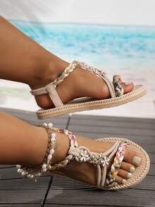 Dép xăng đan đế bằng thời trang nữ, dép xăng đan đế bằng phong cách Bohemian đi biển. - Nhiều màu - Xem 3