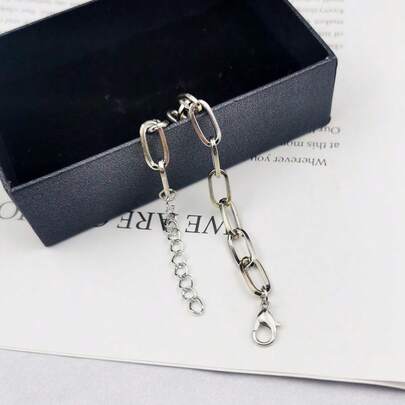 1条极简主义回形针设计粗链手链，女士款，独特个性化，高端品质，百搭配饰