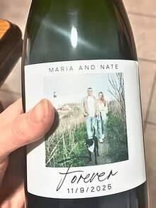 个性化照片文字葡萄酒瓶标签，定制照片葡萄酒瓶贴纸，创意派对装饰，适合作为生日、21岁生日派对、订婚、婚礼、周年纪念日和情侣礼物 - 彩色 - 查看 6