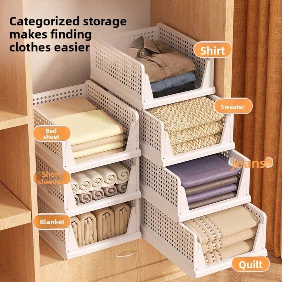 5 hộp đựng đồ gấp gọn, hộp nhựa xếp chồng được, thích hợp cho tủ quần áo, tủ bếp, phòng tắm, văn phòng, màu trắng - 5L - Nhiều màu - Xem 1