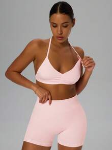 Yefecy 女士高支撑细肩带运动吊带背心，适合健身、瑜伽等运动，具有高支撑性和高弹性，适合运动、瑜伽及各种场合，粉色春季款 - 粉色 - 查看 4