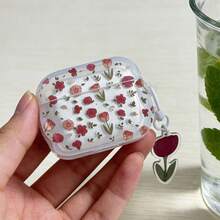 粉色花卉图案保护壳，兼容苹果无线充电盒，防刮擦、防震 - 無色 - 查看 14