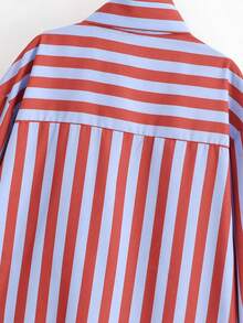 Camisa de cuello alto con lazo a rayas, adecuada para primavera y otoño - Multicolor - Ver 6