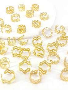 42个金属镂空简约时尚编织发圈，魅力发珠，带开口的个性化发饰 - 金色 - 查看 5