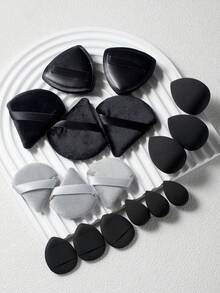 17pcs Makeup Sponge Set, Including 3 Powder Puffs, 3 Medium Makeup Sponges, 3 Mini Makeup Sponges, 3 Finger Sponges, 2 Large Cotton Candy Sponges, 3 Mini Powder Puffs, Multi-Functional For Foundation, Cream, Concealer And Powder, Multi-Color Options Suitable For All Skin Types - Black - View 2