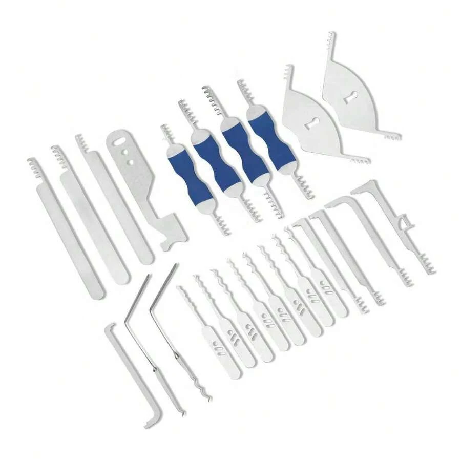 25件套专业锁匠工具套装，耐用可靠的不锈钢材质，包含紧急开锁和技能培训。 - A - 查看 1