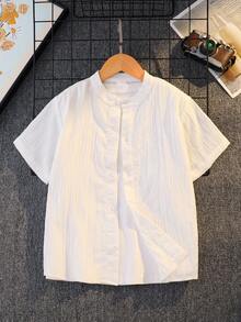 3件套男童夏季新款短袖衬衫，立领，前开襟，时尚3色可选，休闲百搭风格，适合青少年男童 - 彩色 - 查看 4