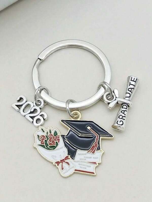 1pc Unisex 2026 Back-To-School Graduation Season Keychain Cute Enamel Mortarboard Keychain Commemorative Graduation Ceremony Gift Keyring Pendant