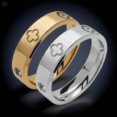 1枚极简主义不锈钢镀金立方氧化锆戒指，持久不褪色，低致敏性设计，精致配饰礼品，适合日常叠戴。