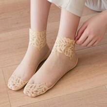 1/5 Pairs Women's Mesh Breathable Lace Spring Summer Short Socks - Black - View 4