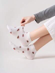 5 pares de calcetines cortos de malla con estampado de pastel para mujeres, lindos y transpirables para uso diario en verano - Multicolor - Ver 7
