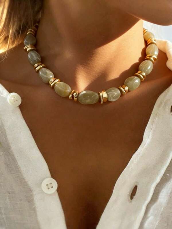 1 pieza Collar de cuentas de resina geométrica vintage Mydear, adecuado para uso diario y de fiesta de mujeres