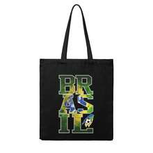 Brazil National Team BRASIL Letter Canvas Tote Bag, 2026  World Cup Reusable Shopping Bag For Seleção Fans, Vintage Casual Shoulder Bag - màu đen - Xem 1