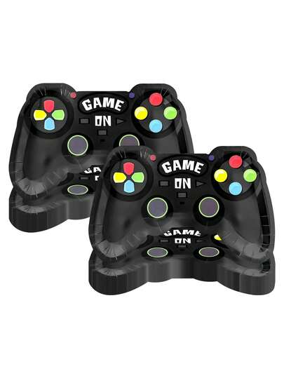 10pcs/20pcs/30pcs Black Game Controller Shaped Paper Plates, 7x11 Inch Video Game Disposable Plates, "GAME ON" Gaming Themed Party Supplies For Birthday, Video Game Party, Gamer Party Decorations, Dessert & Snack Plate Men Women