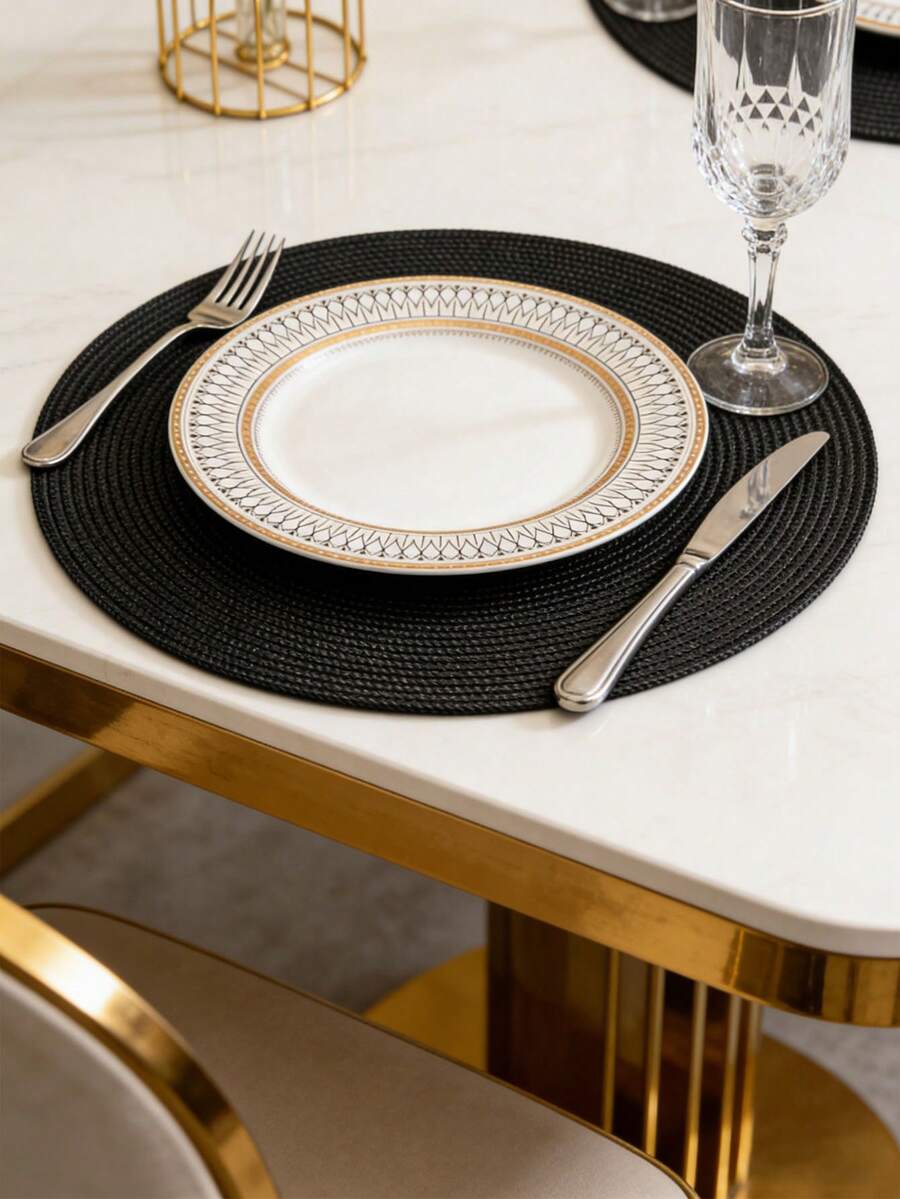 Bộ 1/4/6 tấm lót bàn tròn dệt 15 inch - Chống trượt, chịu nhiệt, có thể giặt máy | Bảo vệ mặt bàn khỏi vết bẩn và trầy xước | Phong cách trang trại, phù hợp cho nhà bếp, phòng ăn, tiệc Giáng sinh và năm mới - màu đen - Xem 1