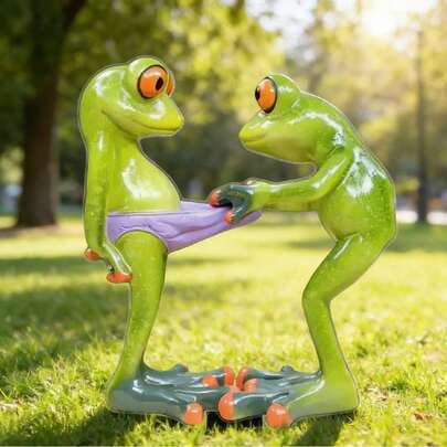 2Dプリント ユーモアあるカエル ガーデンスティック、屋外の芝生や鉢植えの装飾用アクリルオーナメント
