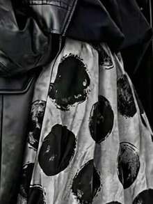 EARO 女士长款波点半身裙，松紧腰，休闲无弹面料，适合日常穿着和度假。 - 灰色 - 查看 5