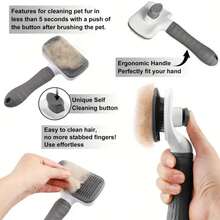 Cepillo de aseo para mascotas fácil de limpiar, adecuado para perros y gatos - Peine autolimpiante con función de eliminación de pelo con un solo clic, mango de plástico cómodo, diseño ergonómico, adecuado para eliminar el pelo de perro y aseo, accesorios de aseo para perros, herramientas de aseo para mascotas, accesorios modernos para mascotas, productos para mascotas duraderos - Gris - Ver 9