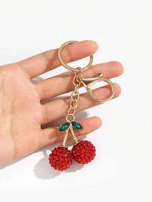 1pc Women's Elegant Alloy Crystal Cherry Keychain, Rhinestone Simulated Cherry Bag Charm Gifts For Mother, Father, Graduation, And Teacher - Multicolor - View 8