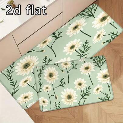 1 pieza/2 piezas/3 piezas Felpudo de cocina absorbente y antideslizante con estampado de margaritas, alfombra de pelo corto y suave, felpudo largo lavable para cocina, lavandería, pasillo, entrada, decoración de estilo granja, cómodo felpudo para el hogar, lavable a máquina, felpudo de baño absorbente